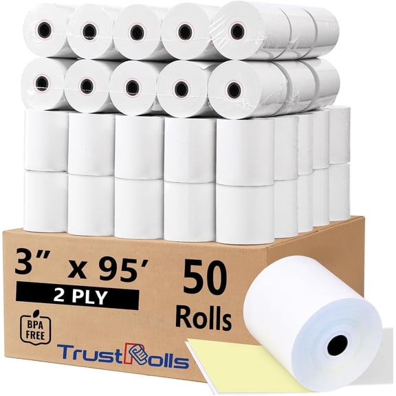 50 Rolls3x95 2 Ply Kitchen Printer Paper for Star SP700, Carbonless Register Rolls White/Yellow Receipt Paper POS Cash Register