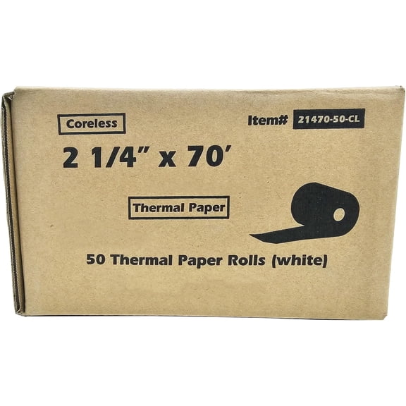 (50 Rolls Coreless) vx520 Special 2 1/4 x 70 thermal paper (2.25 inches x 70ft) Verifone VX520 Ingenico ICT220 ICT250 First Data FD400 Nurit 8000 8020 STP103 BPA Free$$Office