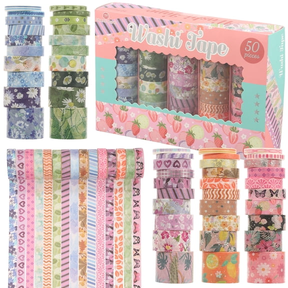 50 Rolls Washi Tape Set - Colored Decorative Tape for DIY Crafts, Junk Journal Supplies, Scrapbooking Supplies, Bullet Journals, Planners, Party Decorations(Pink)