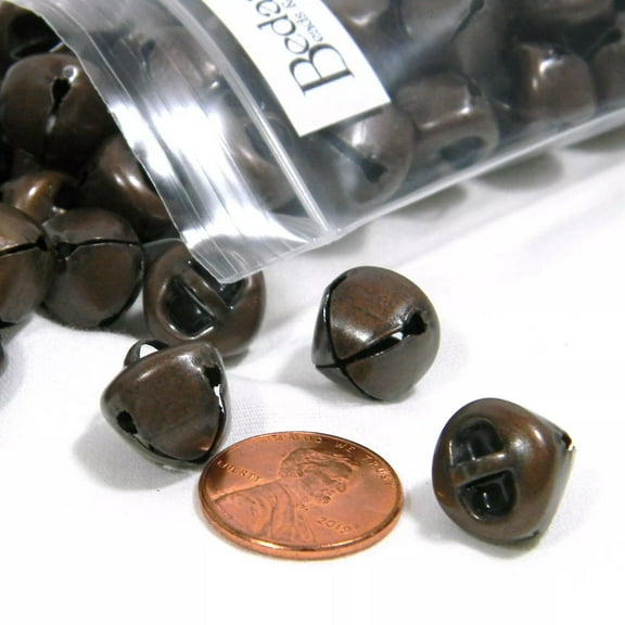 50 Round 12mm 1/2 inch Iron Metal Craft Christmas Jingle Bells With Loop to Use as Dangle Charms or Holiday Decor (Antique Copper)