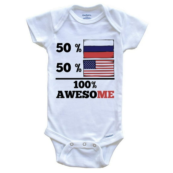 50% Russian 50% American 100% Awesome Funny Baby Bodysuit - Russian Flag Russia Baby Bodysuit