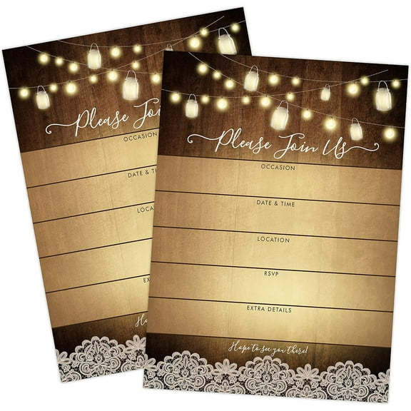 50 Rustic Wedding Invitations, Perfect For Bridal or Baby Shower, Rehearsal Dinner, Birthday Party, and Anniversary Parties