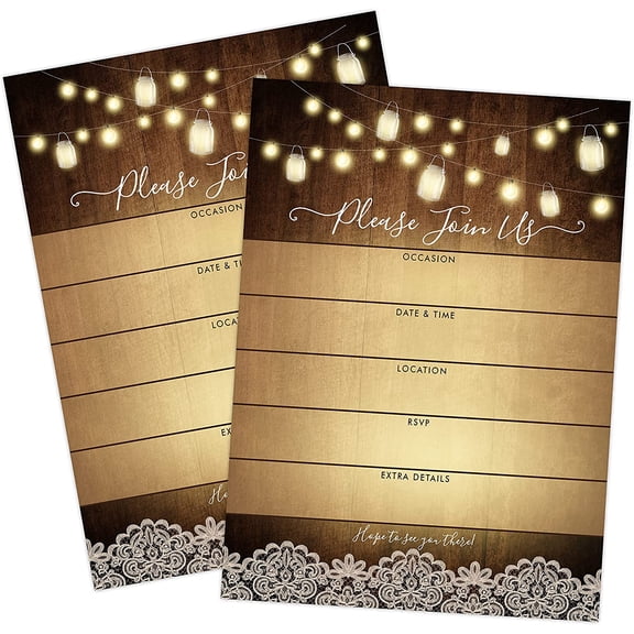 50 Rustic Wedding Invitations, Perfect For Bridal or Baby Shower, Rehearsal Dinner, Birthday Party, and Anniversary Parties