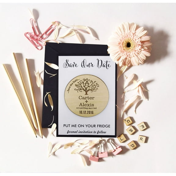 50 Rustic Wedding Save the Date Magnets Wooden Engraved Magnet Personalized Wedding Announcement Idea