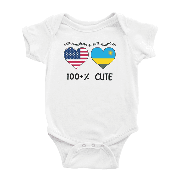 50% Rwandan + 50% American = 100+% Cute Baby Rompers Baby Bodysuit (White, 12-18 Months)