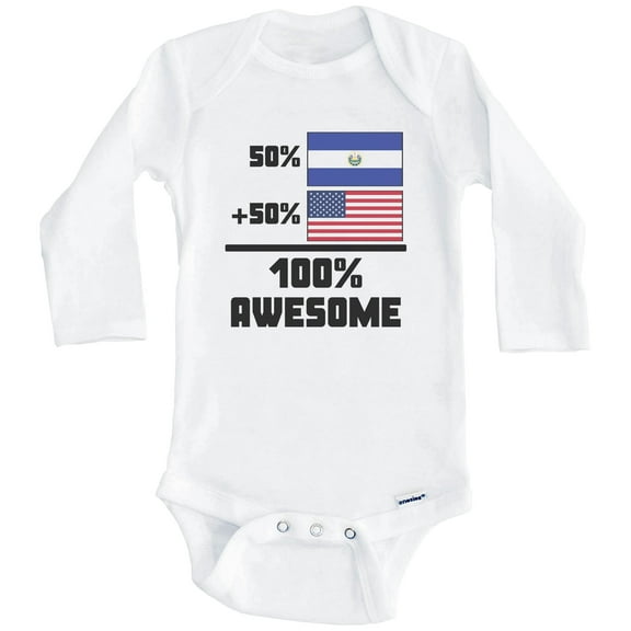 50% Salvadorian 50% American 100% Awesome Funny One Piece Baby Bodysuit (Long Sleeve), 0-3 Months White