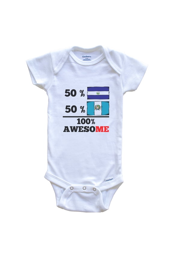 50% Salvadorian 50% Guatemalan 100% Awesome El Salvador Guatemala Flags Funny Baby Bodysuit, 3-6 months white