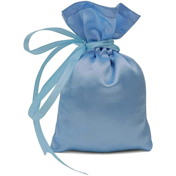 50 Satin Drawstring Gift Pouch Small Wedding Party Favors Bag - 3" x 5.5" inches Baby Shower Thank You Pouches- Sky Blue