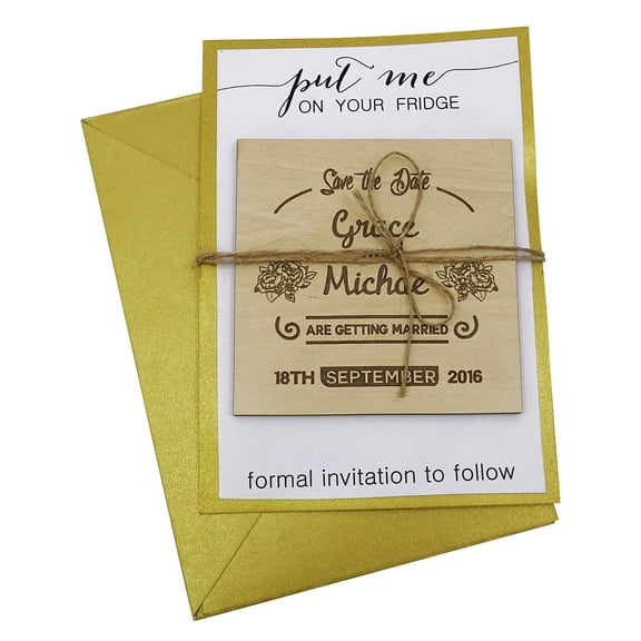 50 Save the Date Wooden Magnet Custom Engraved Wooden Magnet Rustic Wedding Announcements Idea