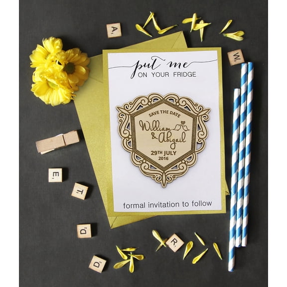 50 Save the Date Wooden Magnet Custom Engraved Wooden Magnet Rustic Wedding Announcements Idea