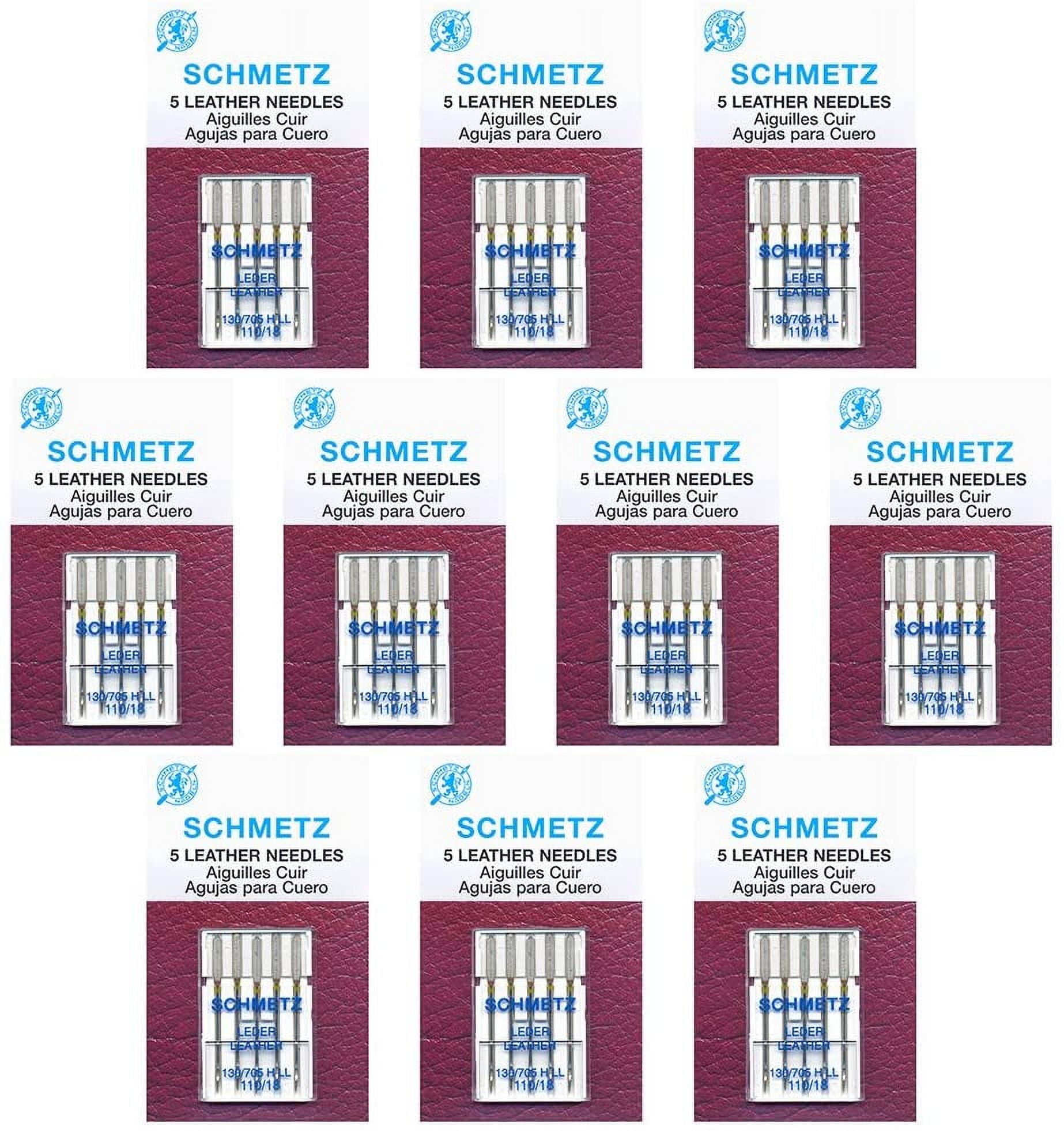 50 Schmetz Leather Sewing Machine Needles - size 110/18 - Box of 10 cards