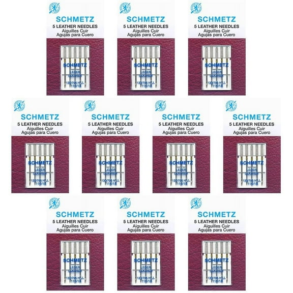 50 Schmetz Leather Sewing Machine Needles - size 110/18 - Box of 10 cards