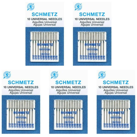 50 Schmetz Universal Sewing Machine Needles - Assorted Sizes - Box of 5 Cards C36