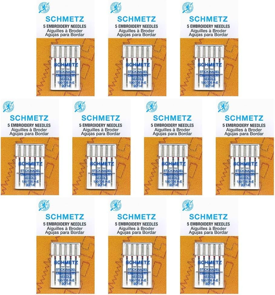 50 SchmetzEmbroidery Sewing Machine Needles -Size 90/14- Box of 10 Cards