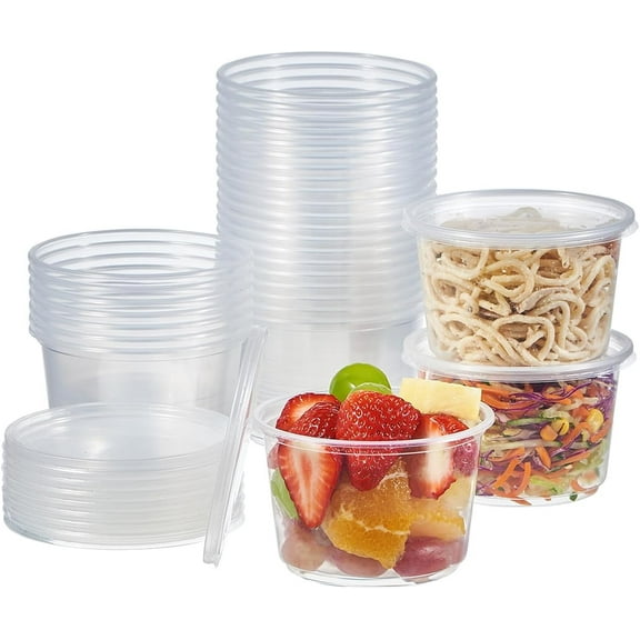 50 Set - 16 oz. Plastic Deli Disposable Food Storage Containers With Airtight Lids