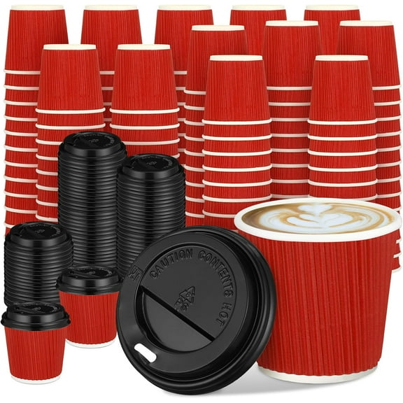 50 Set 4oz Disposable Espresso Cups with Lids Ripple Corrugated Paper Disposable Coffee Insulated Hot Ripple Cups for hot Chocolate, Tea, and Cocoa Drinks