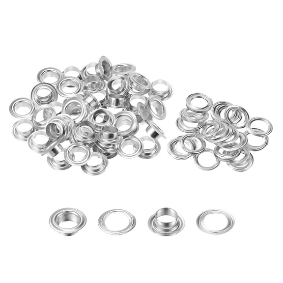 50 Set 5.5mm Hole Copper Grommets Eyelets Silver Tone for Fabric Leather Canvas Clothing