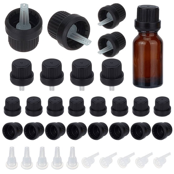 50 Set Black 18/415 Tamper Evident Caps Reusable Plastic Replacement Cap Sample Bottle Cap With Orifice Reducer Dropper Bottle Dispensing Caps For Perfume Essential Oils - Inner Diameter 19mm