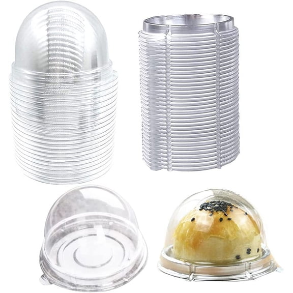 50 Set Clear Plastic Mini Cupcake Boxes Single Container Box | Muffin Pod Dome Muffin Single Container Box for Wedding Birthday Gifts Boxes Supplies (Silver)