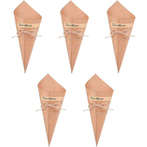50 Set DIY Kraft Paper Crafts for Gift Cones Bouquet Flower Gift Box Tan Kraft Paper: 15x15cm Sticker: 1.5x7.7cm Rope: 50~52cm Double Faced Adhesive Tape: 0.8cm