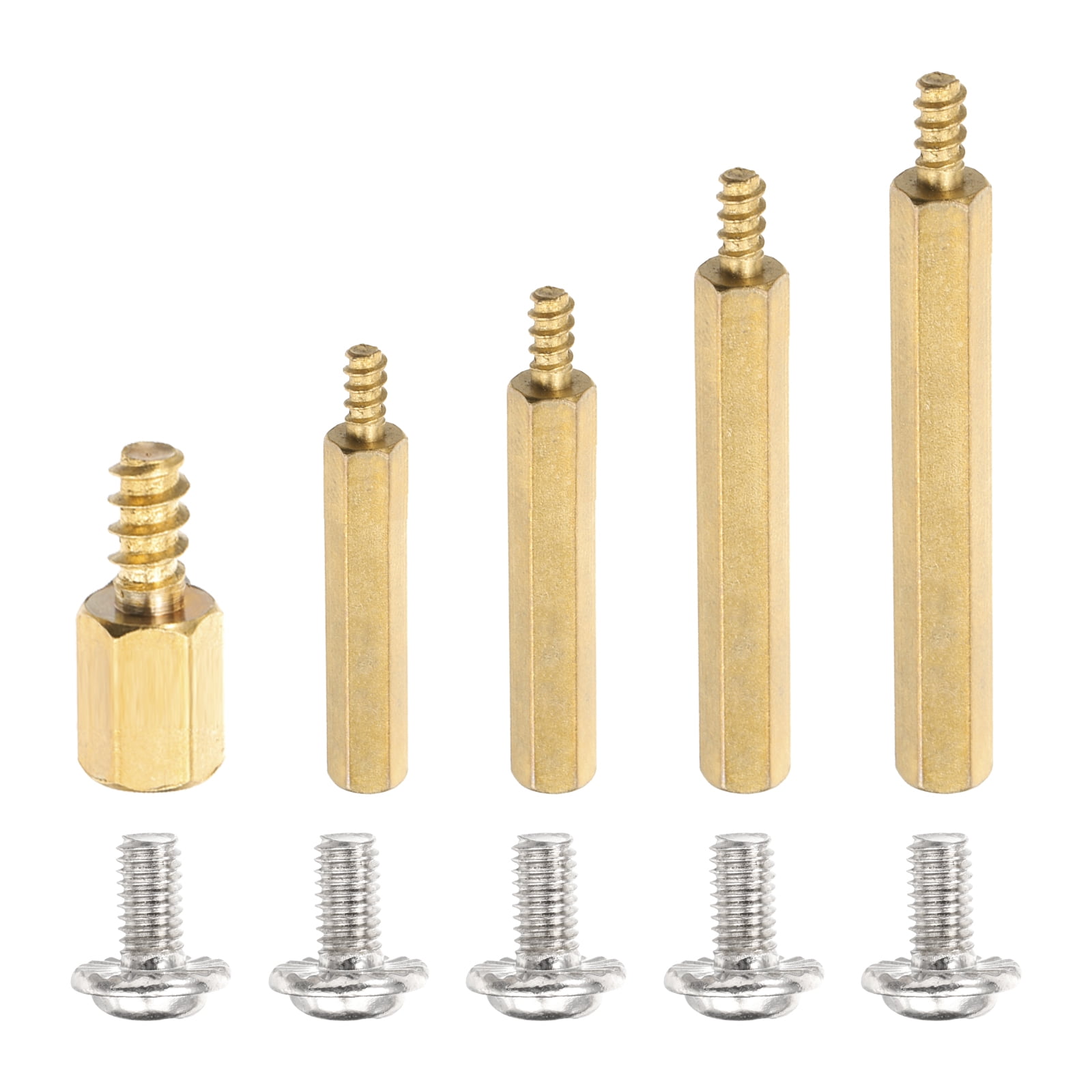 50 Set M3 x 6/8/10/15/20mm + 6mm Hex Motherboard Standoffs with Screw, Brass