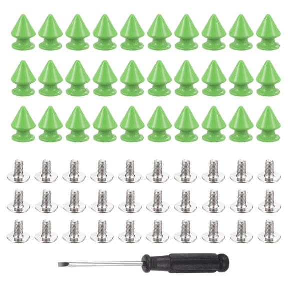 50 Set Metal Tree Spikes and Studs 12mm x 8mm Screw Back Light Green