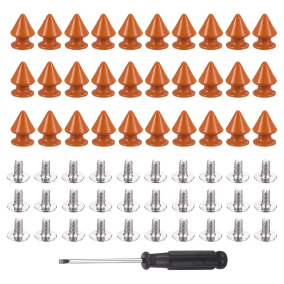 50 Set Metal Tree Spikes and Studs 12mm x 8mm Screw Back Orange