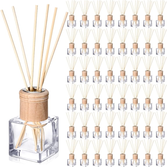 50 Set Reed Diffuser Bottles with Wooden Caps and Rattan Sticks 50ml