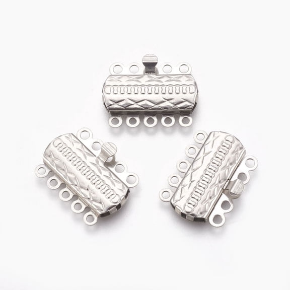 50 Set Resistant 201 Stainless Steel Multi-Strand Box Clasps Rectangle Stainless Steel Color 19.5x14.3x2.5mm Hole: 1.2mm