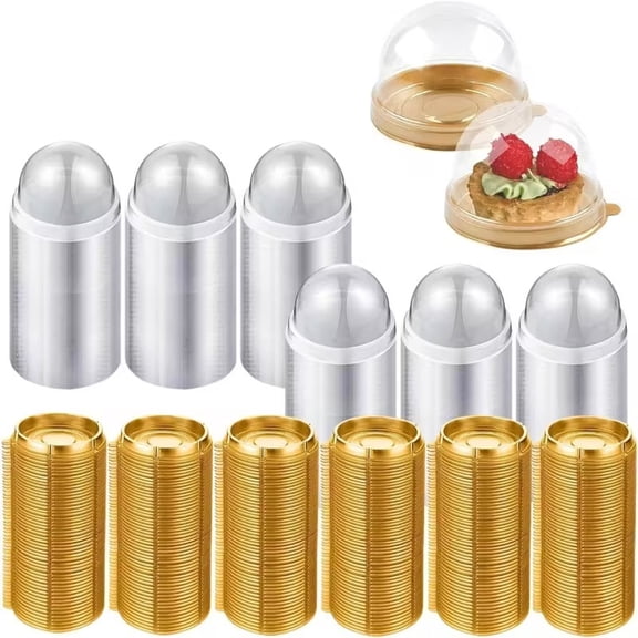 50 Set Transparent Mini Cake Boxes with Dome Lids - Disposable & Reusable Round Top Containers for Cupcakes, Desserts, Birthdays, Weddings, Parties, Christmas, Halloween