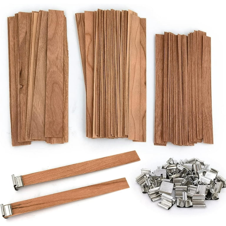 50 Set Wood Candle Wicks 3 Widths, DIY Candle Making Supplies Wooden Wicks  w/ Iron Stands for Handmade Candles Including 20Set 13x130mm, 20Set  15x150mm, 10Set 19x150mm Natural Wood Wick 