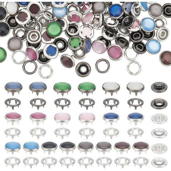 50 Sets 10 Colors Brass Snap Buttons Decorative Metal Garment Buttons Resin Pearl Snaps Fasteners for Clothes Skirt Popper Studs DIY Sewing Crafts for DIY