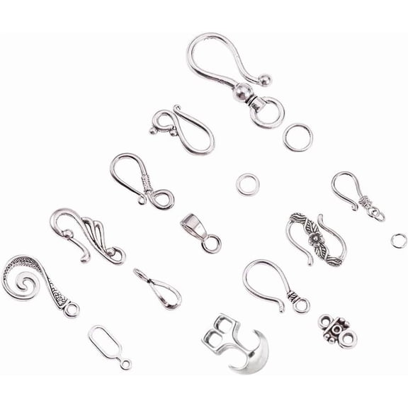 50 Sets 10 Styles S Hook Ring Toggle Clasps End Clasp Antique Silver Tibetan Jewelry Clasps Single Face Pattern Clap