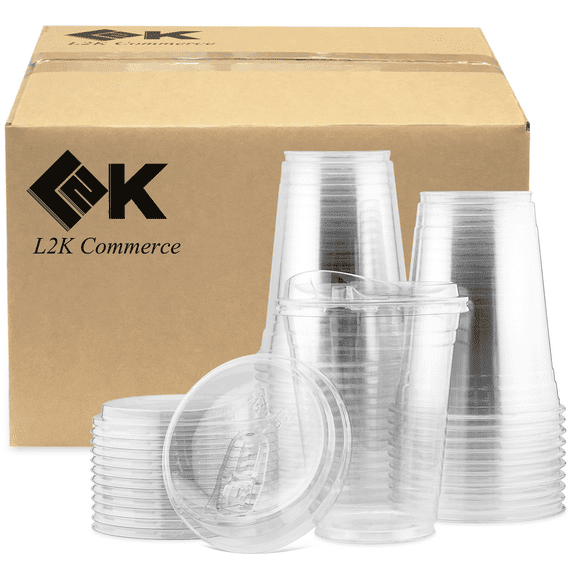 [50 Sets] 16 oz Clear Coffee Cups with Strawless Sip Lids, Clear Plastic Cups, Disposable Coffee Cups with Lids, Iced Coffee Cups ( 50 Cups with 50 Lids )