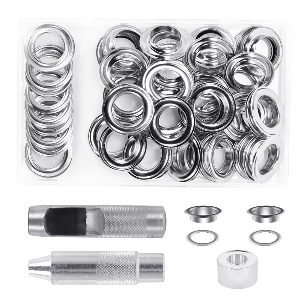 50 Sets Grommet Kits 20mm Sewing Eyelets Silver Color Metal Grommet Tool with Storage Box for Leathers Belt Cloth