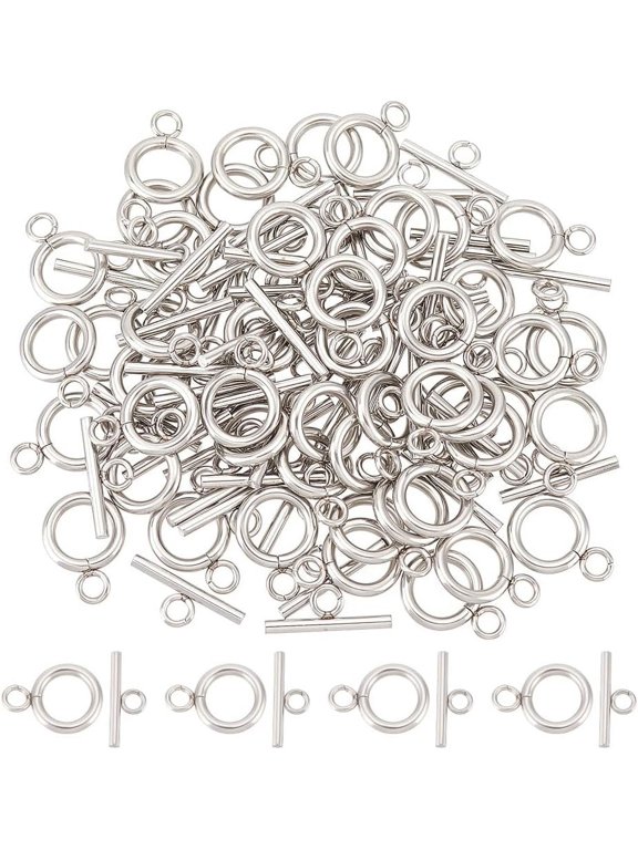 50 Sets 304 Stainless Steel Ring Toggle Clasps IQ Toggle Clasp Tbar Clasps Metal Material Ring Toggles Connectors for DIY Necklace Bracelet Jewelry Making for DIY