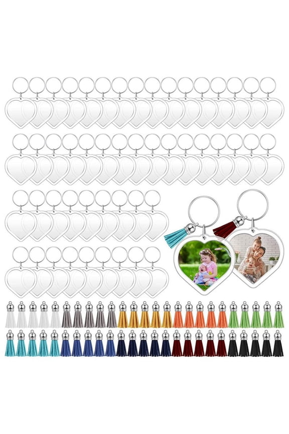 50 Sets Acrylic Photo Frame Keychain with Tassels