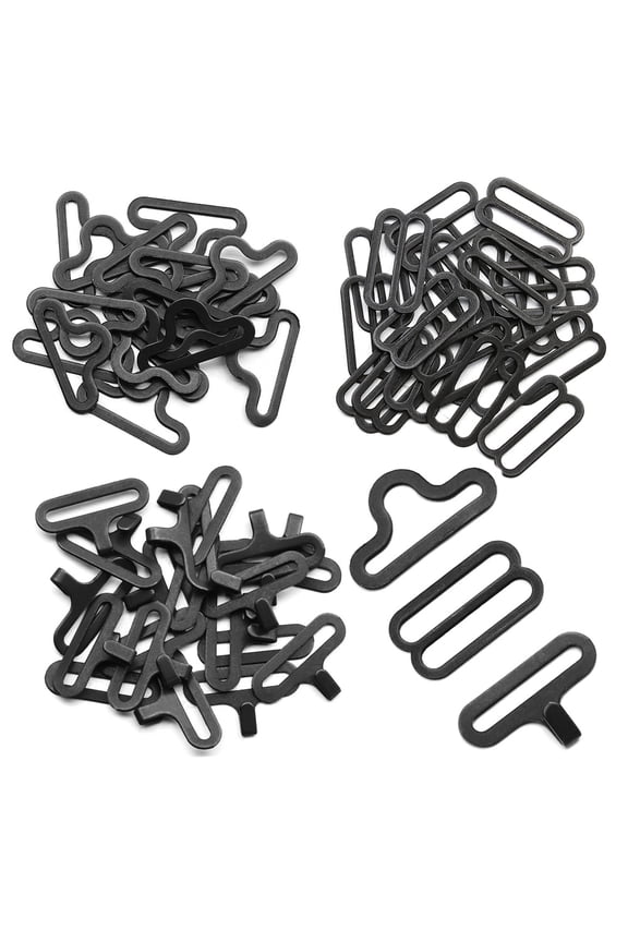 50 Sets Adjustable Bow Tie Hardware Clip Set, Metal Cravat Clip Hook Fastener for Necktie Strap (Black)