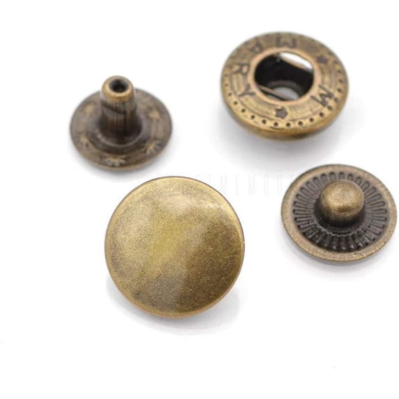 CRAFTME STUDIO 15 mm (0.59″) Antique Brass Snap Buttons S-Spring Socket Popper Fasteners for Jacket, Bag and Canvas Closures, 50 Sets VT8