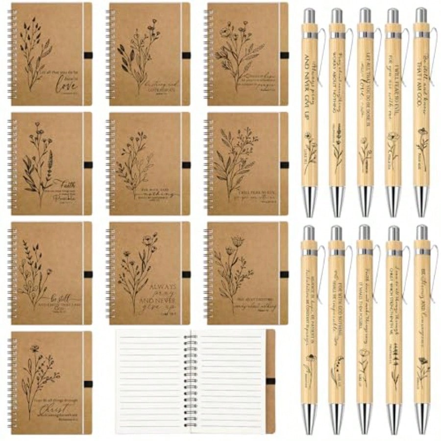 50 Sets Bible Verse Spiral Notebook with Bamboo Christian Pens ...