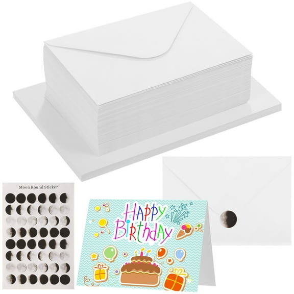 50 Sets Blank Cards with Envelopes, Blank Watercolor Cards, 350gsm DIY Greeting Card, Foldable White Card with Envelopes & Color Round Stickers, Cards to Paint or Print for Birthdays, Christmas