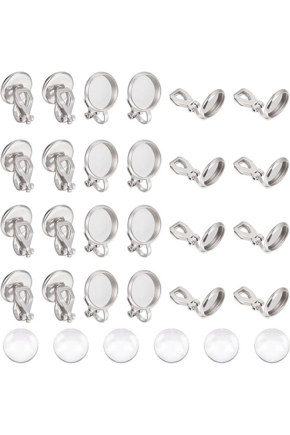 50 Sets Blank Dome Clip-on Earring Making Kit Stainless Steel Clip-on Earring Settings with Cabochons Earring Cabochon Settings Clip-on Earring Blanks DIY