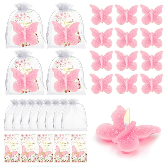 50 Sets Butterfly Baby Shower Party Favors Butterfly Shaped Candle, Scented Pink Tea Lights Candles with Thank Cards, Cute Butterfly Decorations for Guests Wedding Bridal Shower (Pink) Y101
