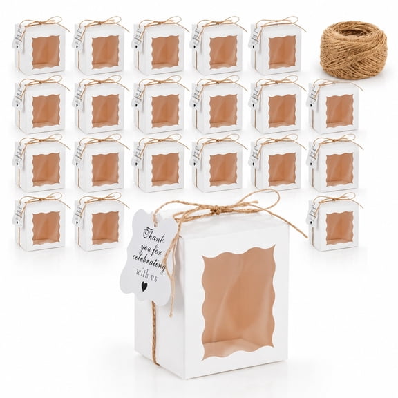 50 Sets Candle Gift Boxes with Window, White Candle Packaging Boxes with Thank You Tags and Twine, Gift Boxes for Candle Makers, Wedding Favors, Party, Small Business Packaging