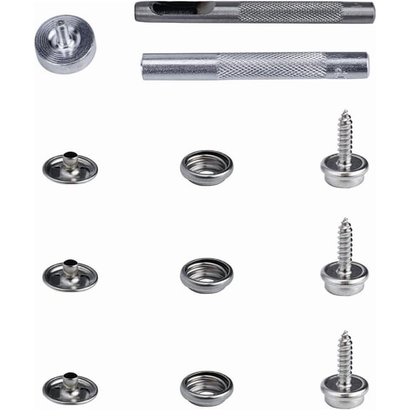 50 Sets Canvas Snap Kit Tool Stainless Steel Screws Snaps 0.5 Inch Socket Boat Canvas Snaps with 2 Pcs Setting Tool for Boat Cover Furniture Making DIY