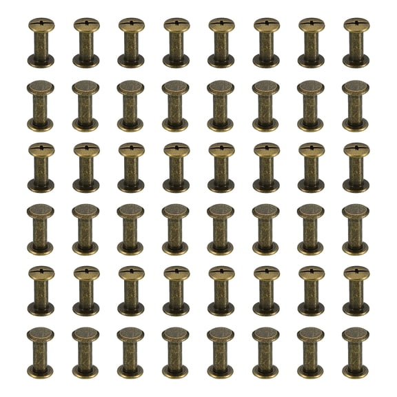 50 Sets Chicago Screws, M5x14mm Brass Plated Chicago Screw Phillips Binding Post Screw Rivets for Leather, Brown