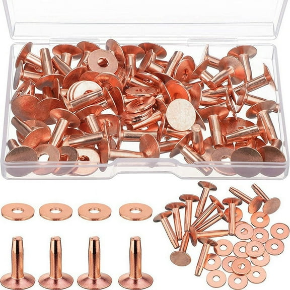 50 Sets Copper Rivets and Burrs, Copper Rivets for Leather for Belts Wallets Collars Leather DIY Craft Supplies 1/2 Inch