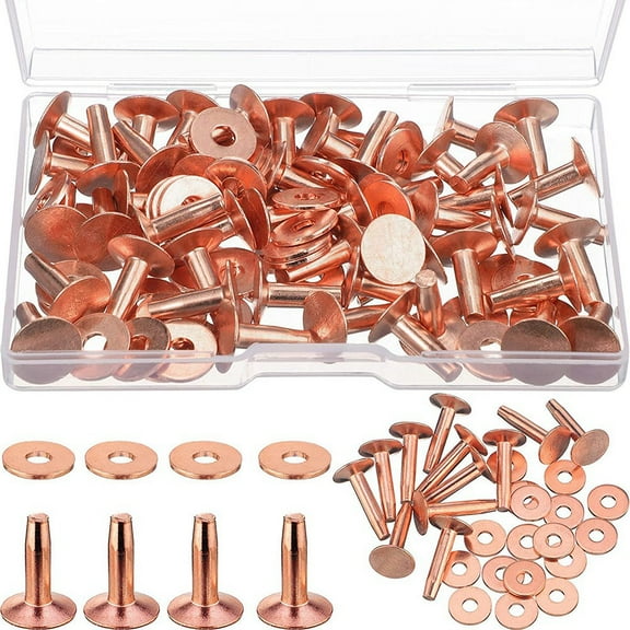 50 Sets Copper Rivets and Burrs, for Leather Belts Wallets Collars DIY Craft Supplies 1/2 Inch