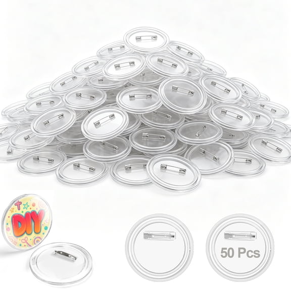 50 Sets Crystal Clear Acrylic Pin Badges, Button Making Kit, 2.3 Inch DIY Craft Accessories for Jacket, Backpack, Party Favors, Fundraiser Items & Gifts