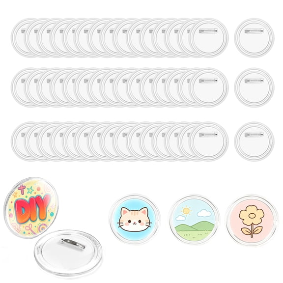50 Sets Crystal Clear Acrylic Pin Badges, Button Making Kit, 2.3 Inch DIY Craft Accessories for Jacket, Backpack, Party Favors, Fundraiser Items & Gifts